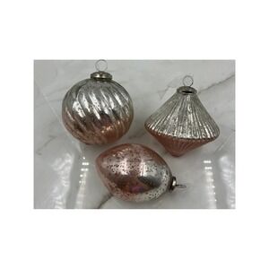 Balsam Hill French Country Jumbo Mercury Glass Ornaments Rose Gold Silver Set 3